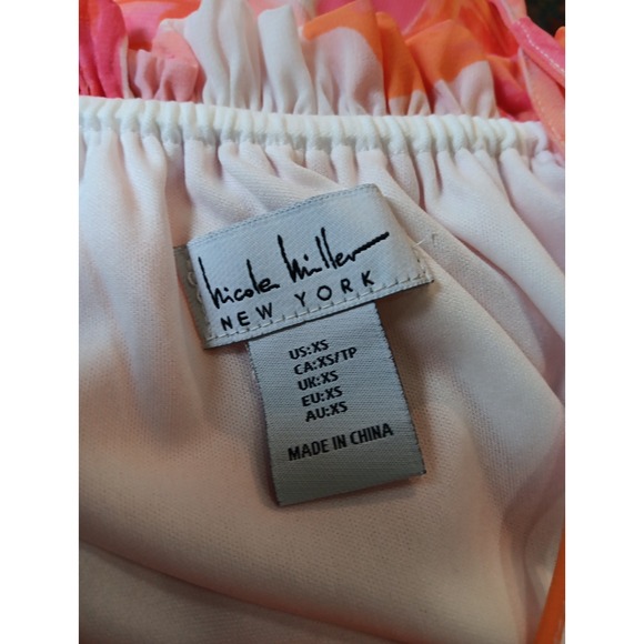 Nicole Miller Tropical Sheer Tiered Maxi Dress  Belted Floral Boho XS - Picture 11 of 13